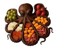 Gissroys Piatto per salsicce in legno, 8 tentacoli, design decorativo, antipasto, per frutti di mare e feste a tema, tagliere in legno