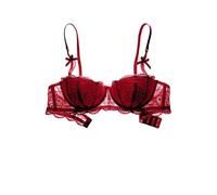 Gissroys Reggiseno a balconcino da donna con effetto push up 1/2 coppa reggiseno in pizzo con ferretto taglio basso fiocchi mensola bralette lingerie pizzo mensola, Rosso, H
