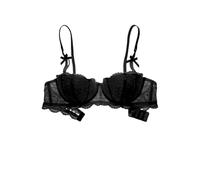 Gissroys Reggiseno a balconcino da donna con effetto push up 1/2 coppa reggiseno in pizzo con ferretto taglio basso fiocchi mensola bralette lingerie pizzo mensola, Nero , L
