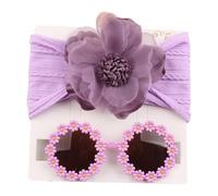 Gissroys Set di 2 bellissimi occhiali da sole per bambini, con fascia per capelli di fiori, alla moda, da viaggio, spiaggia, ombra del sole e fiore, k, taglia unica