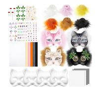 Gissroys Set di 4 maschere per il viso per gatti, mascherate non dipinte, con rete per gli occhi, adesivi in pelliccia, per Halloween, cosplay, Halloween, feste