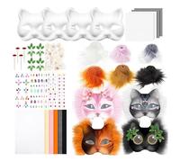 Gissroys Set di 4 maschere per il viso per gatti, mascherate non dipinte, con rete per gli occhi, adesivi in pelliccia, per Halloween, cosplay, Halloween, feste