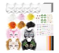 Gissroys Set di 4 maschere per il viso per gatti, mascherate non dipinte, con rete per gli occhi, adesivi in pelliccia, per Halloween, cosplay, Halloween, feste