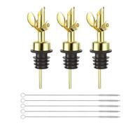 GisWell 3 beccucci autobloccanti in acciaio inox color oro, beccuccio per bottiglie, beccuccio per liquori in acciaio inox con 5 spazzole per la pulizia di vino, whisky, olio d'oliva, aceto