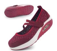 Git-up Scarpe da Passeggio da Donna con Chiusura Leggero Sneakers Infermiere in Mesh Traspirante Scarpe Cuscino d'Aria in Schiuma di Memoria, PaillettesRosso 44