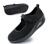 Git-up Scarpe da Passeggio da Donna con Chiusura Leggero Sneakers Infermiere in Mesh Traspirante Scarpe Cuscino d'Aria in Schiuma di Memoria, Maglia-Nero 41