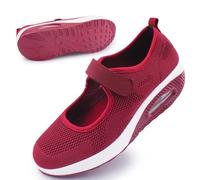Git-up Scarpe da Passeggio da Donna con Chiusura Leggero Sneakers Infermiere in Mesh Traspirante Scarpe Cuscino d'Aria in Schiuma di Memoria, Maglia-Rosso 37