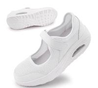 Git-up Scarpe da Passeggio da Donna con Chiusura Leggero Sneakers Infermiere in Mesh Traspirante Scarpe Cuscino d'Aria in Schiuma di Memoria, Bianco 43