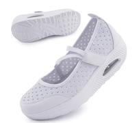 Git-up Scarpe da Passeggio da Donna con Chiusura Leggero Sneakers Infermiere in Mesh Traspirante Scarpe Cuscino d'Aria in Schiuma di Memoria, PaillettesBianco 37