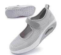 Git-up Scarpe da Passeggio da Donna con Chiusura Leggero Sneakers Infermiere in Mesh Traspirante Scarpe Cuscino d'Aria in Schiuma di Memoria, Maglia-Grigio 43