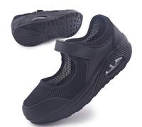 Git-up Scarpe da Passeggio da Donna con Chiusura Leggero Sneakers Infermiere in Mesh Traspirante Scarpe Cuscino d'Aria in Schiuma di Memoria, Nero 38