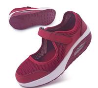 Git-up Scarpe da Passeggio da Donna con Chiusura Leggero Sneakers Infermiere in Mesh Traspirante Scarpe Cuscino d'Aria in Schiuma di Memoria, Rosso 37