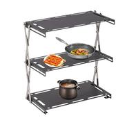Gitekain Camping Storage Rack - 3-Tier Foldable Stainless Steel Table Organizer, Heavy-Duty Outdoor Kitchen Shelf for Cooking Gear & Supplies, Portable Compact Camp Stand for Food Display Setup