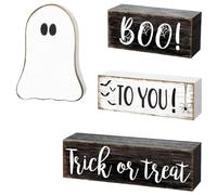 Gitekain Halloween Ghost Table Sign, Rustic Wooden Halloween Decoration, Cute Ornament Indoor Display, Ideal for Fireplace, Autumn Seasonal Decor, Holiday Party, Entryway Accent, 15 x 3,5 x 22 cm