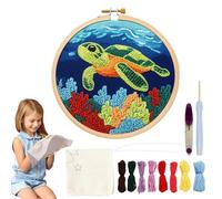 Gitekain Turtle Punch Needle Kit, Emboidery Craft Set, Stitching Tool With Fabric Hoop Yarn, Beginner Needlework For Adults, Kids Home Decor, Creating Textured and Vibrant Artwork