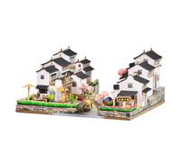 Gitohoni Architecture Assembly PRO Modello in Legno Diorama Casa in Miniatura Paesaggio Urbano Orientale con Verde E Alberi Fioriti Adatto per Collezione Decorazione Studio, 江南小镇1号BM381