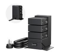 Gitryin Tower - Stazione di ricarica per comodino, caricatore retrattile da | ModDock 3 Desktop Charging Hub, 8-in-1 Caricabatterie Rapido per Più Dispositivi, 2 AC, 3 USB C, 33" Cavi Retrattili, Nero