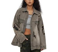 Giubbino Di Jeans Donna- Giacca Denim Donna- Giacca In Jeans 90’s Denim Jacket Cropped Fit Oversize a Maniche Lunghe Giacca Primaverile Donna Curvy Giacca Elegante Donna Casual Leggero Autunno Outwear