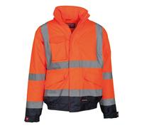 Payper PADDOCK Giubbino Giacca alta visibilità uomo donna 100% Poliestere chiusura zip cappuccio richiudibile tasca porta cellulare badge Arancione Fluo/Blu Navy (L)