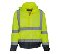 Payper PADDOCK Giubbino Giacca alta visibilità uomo donna 100% Poliestere chiusura zip cappuccio richiudibile tasca porta cellulare badge Giallo Fluo/Blu Navy (L)