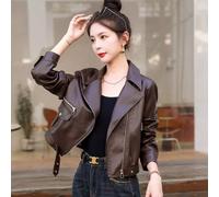 Giubbino Giubbetto Chiodo Donna Giacca Marrone Pelle Sintetica Ecologico 24231