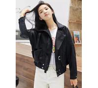 Giubbino Giubbetto Chiodo Donna Giacca Nero Pelle Sintetica Ecologico 24233