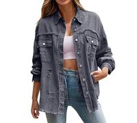Giubbino Jeans Donna- Giacca Denim Donna- Manica Lunga Tinta Unita Giacca in Denim con Cappuccio Giacche con Bottoni E Tasche Casual Leggero Giacca a Vento Giacca Corta Donna per Il Tempo Libero