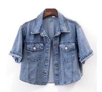 Giubbino Jeans Donna, Giacca di Jeans A Maniche Corte da Donna Vintage Risvolto Invecchiato Cappotto di Jeans Ritagliato con Bottoni Cappotto da Motociclista Jean Lavato Moda Estiva Top per Ragazze