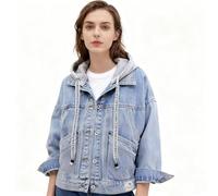 Giubbino Jeans Donna, Giacca di Jeans da Donna Moda Blu Staccabile