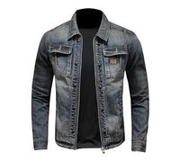 Giubbino Jeans Uomo, Giacchetto Primaverile Uomo, Button Down Slim Fit Tinta Unita Manica Lunga Casual Shacket Jeans Cappotto con Patta Tasca Casual Denim Giacca in Jeans Vintage Rider Jacket Denim