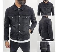 Giubbino Jeans uomo nero denim biker ecopelle manica Lunga bottoni invernale