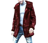 Giubbino Uomo Autunno - Giacca Casual Comoda e Ampia da Uomo, Tinta Unita, Invernale, con Cappuccio, in Pile Scamosciato, Calda e Calda Tendenza (Red, M)