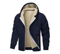 Giubbino Uomo - Giubbotto Imbottito Fodera Caldo Giacca in Pile Felpa con Cappuccio e Zip Elegante Giubbino Cappotto Lana a Maniche Lunghe Antivento, per Attività All'aria Aperta,Blu navy,3XL