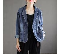 Giubbino Jeans Donna, Giacca Blazer di Jeans da Donna Blu Vintage Lavaggio Risvolto Sbiadito Cappotto di Jeans A Maniche Lunghe con Bottoni Moda Cappotto in Denim Distressed Corto Sciolto Capispalla