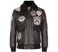 Giubbotto Bomber da Uomo in Pelle Nera con Colletto in Montone Stile TOPGUN Tom Cruise Flying A2 XS