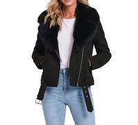 Giubbotto Bomber In Finta Pelle Scamosciata Da Donna Moda Autunnale | Con Collo In Pelliccia Sintetica Staccabile, Cintura Regolabile, Cerniera In Metallo Resistente, Manica Lunga