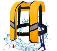 Giubbotto di Salvataggio Gonfiabile Automatico, Giubbotti da Bagno a Fibbia Regolabile da 150 N Automatici con Strisce Riflettenti e fischio per Bambini Adulti, Niente cilindri a Gas, Gialle e gonfia