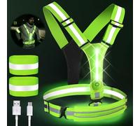 Giubbotto di sicurezza a LED, ricaricabile, con 2 fasce riflettenti, gilet catarifrangente regolabile, gilet di sicurezza per bambini, per jogging, trekking, passeggiate con il cane