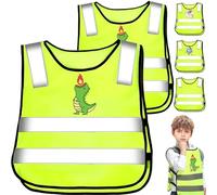 Giubbotto di Sicurezza per Bambini,2/3 pcs Gilet catarifrangente per bambini (3-12 Anni), 360° Gilet Alta Visibilita per Corsa, Ciclismo, Escursionismo -Universale per Bambino e Bambina(Dinosauro)