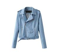 Giubbotto di Similpelle Chiodo Donna Giacca da Motociclista Pu Pelle Cappotto Zip Sottile Blu M