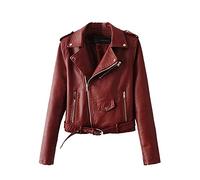 Giubbotto di Similpelle Chiodo Donna Giacca da Motociclista Pu Pelle Cappotto Zip Sottile Bodeaux M