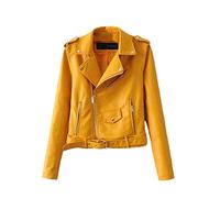 Giubbotto di Similpelle Chiodo Donna Giacca da Motociclista Pu Pelle Cappotto Zip Sottile Giallo S