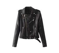 Giubbotto di Similpelle Chiodo Donna Giacca da Motociclista Pu Pelle Cappotto Zip Sottile Nero S