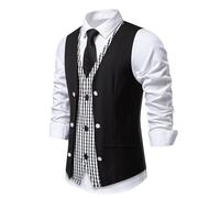 Giubbotto di tuta per uomo gilet falso due pezzi vestito gilet multi bottone gilet banchetto senza maniche smoking slim fit gilet da lavoro elegante gilet formale gilet da sposa, Nero , XXL