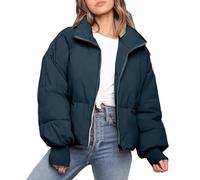 Giubbotto Donna Invernale Piumino Giacca Trapuntata Autunnale Mezza Stagione Giubbino Oversize Bomber Jacket Corto Capispalla Colletto Rialzato Con Tasche Caldo e Rilassato Abbigliamento, Blu M