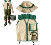 Giubbotto e Cappello da Esploratore Bambini,Costume Avventura per Ragazzi | Kit Cappello e Gilet per Attività All'Aperto Escursioni Safari Giardino Spiaggia
