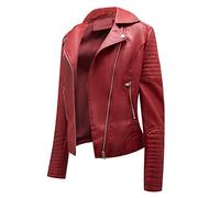 Giubbotto Ecopelle Donna Giacca Similpelle Donna Giubbino Giacche Ecopelle Donna Giacca Biker Jacket Donna Faux Leather Jacket Donna Giacca Bikers Finta Pelle Sintetica Donna Curvy Primavera Rosso 3XL