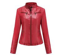 Giubbotto Ecopelle Donna Giacca Similpelle Donna Giubbino Giacche Ecopelle Donna Giacca Biker Jacket Donna Faux Leather Jacket Donna Giacca Bikers Finta Pelle Sintetica Donna Stand-up Curvy Rosso 3XL