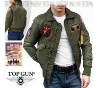 Giubbotto Giubbino Bomber TOP GUN CWU-45 CWU45 Colletto 4 Patch Invernale VERDE