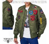 Giubbotto Giubbino Bomber TOP GUN MA1 MA-1 Aviatore 8 Patch Invernale VERDE OD